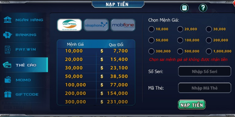 Nạp và rút tiền B52CLUB